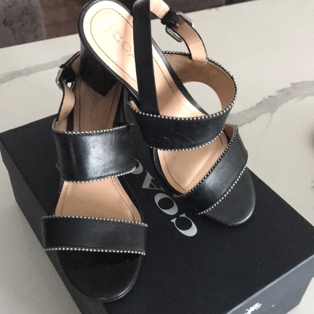 Coach black leather sandals